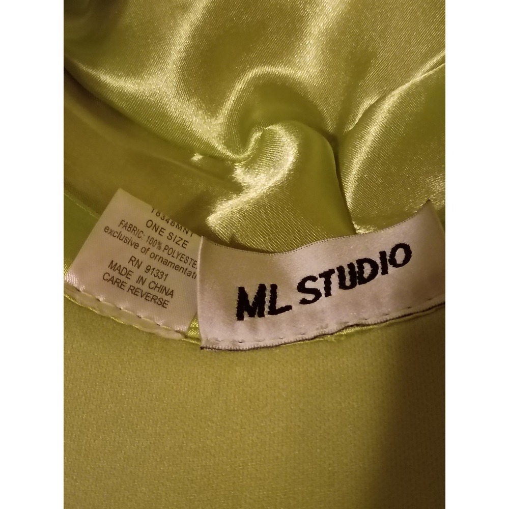 ML Studio Womens Chartreuse Green Dress Hat Bow Feathers Rhinestones One Size - Picture 5 of 6